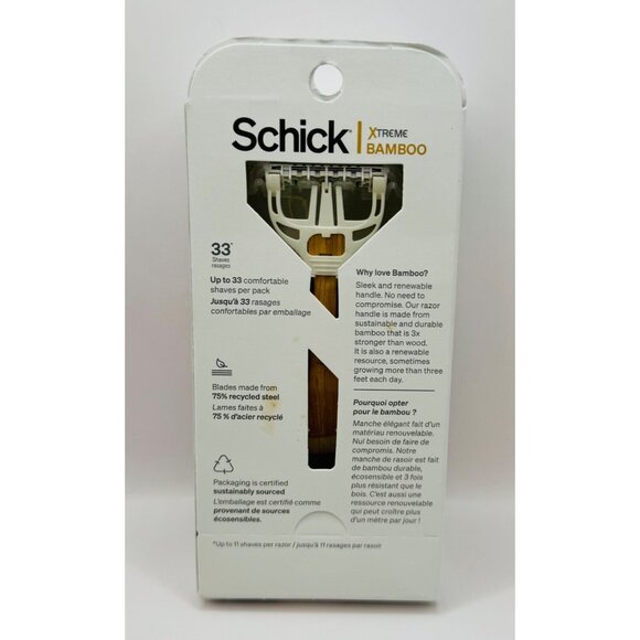 Schick Xtreme Bamboo Hybrid Razor Kit 1 Handle + 3 Cartridges 3 Flexible Blades - Picture 2 of 3